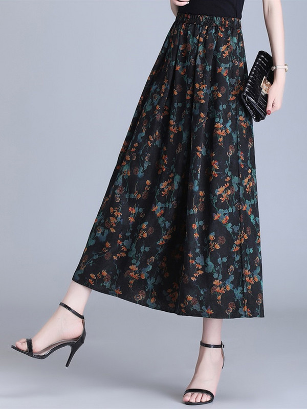 Svilene veće veličine vintage cvjetne proljetne ljetne ležerne široke duge ženske suknje visokog struka Ženska odjeća za suknje 2024.