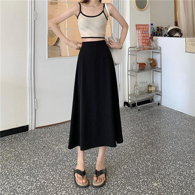 Naiste suveseelikud Korea moodne soliidne Midi seelik, kottis vabaaja põhjaga vintage õhuke A-joonega seelik, suures suuruses naiste Y2k riided