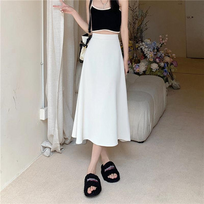 Naiste suveseelikud Korea moodne soliidne Midi seelik, kottis vabaaja põhjaga vintage õhuke A-joonega seelik, suures suuruses naiste Y2k riided