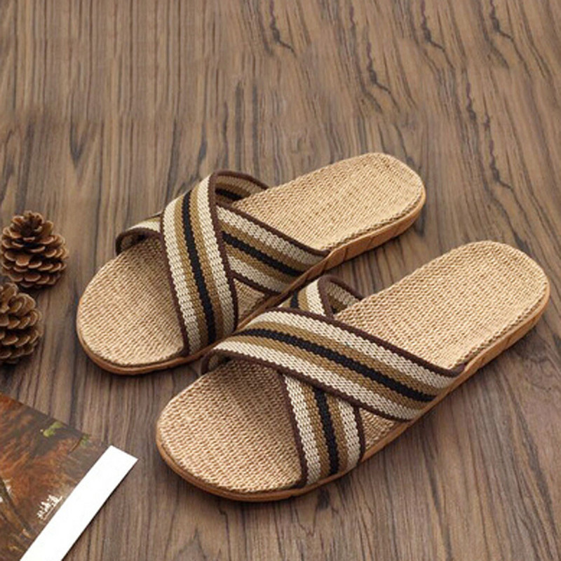 2021. Nove jednostavne kućne ležerne papuče retro neklizajuće lanene papuče ljetne muške i ženske sandale na pruge