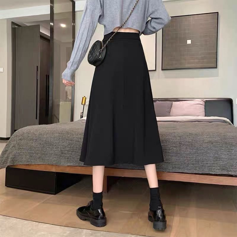 Primăvară Vară Nouă șiretură Plus Size Jumătate Fustă în formă de A Talie înaltă Culoare uni Fute largi, toate se potrivesc, Moda Casual Îmbrăcăminte pentru femei