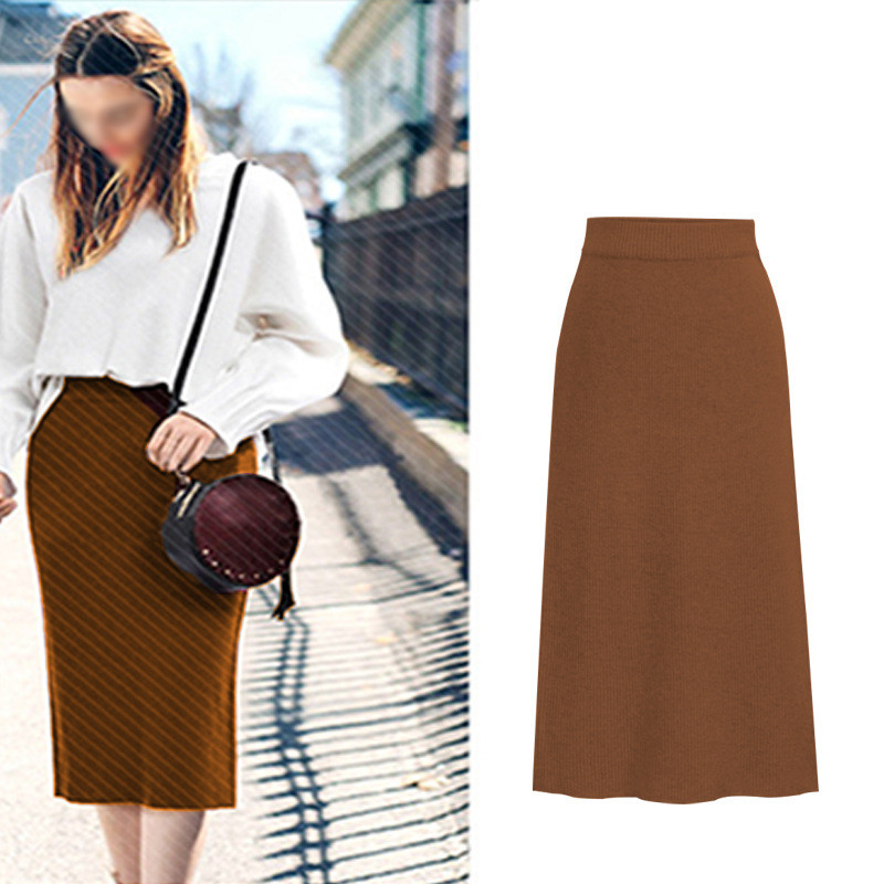 11 szín Gyapjú Őszi Tél Közepes hosszúság Magas derekú kötött szoknya Hátul osztott koreai változat Meleg kasmír szoknya Plus S-8XL