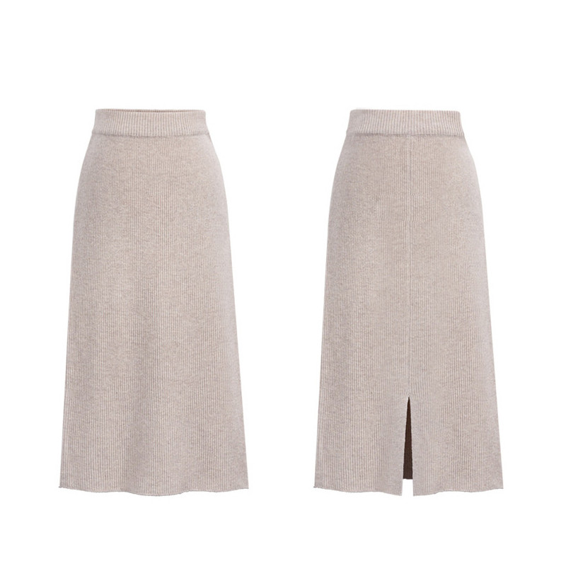 11 szín Gyapjú Őszi Tél Közepes hosszúság Magas derekú kötött szoknya Hátul osztott koreai változat Meleg kasmír szoknya Plus S-8XL
