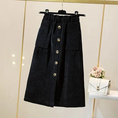 Zimske korduroy velike midi suknje veličine 5xl za žene Korejska modna topla suknja s džepovima visokog struka Ravna suknja za sve vrste