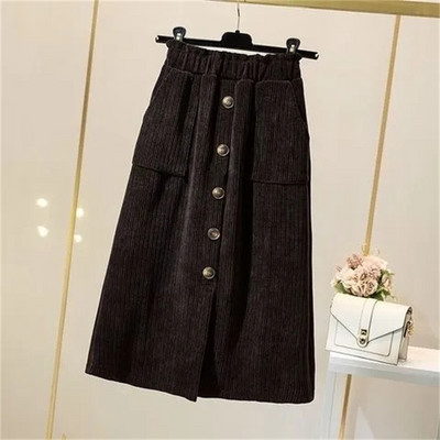 Zimske korduroy velike midi suknje veličine 5xl za žene Korejska modna topla suknja s džepovima visokog struka Ravna suknja za sve vrste