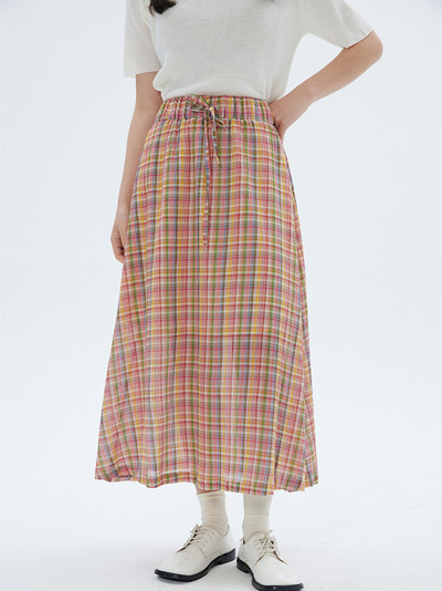 Kevadine pitsiga vikerkaare ruuduline seelik Naiste vabaaja kõrge vöökohaga Boho A-joonega seelikud Elegant Street Falda Midi Mujer