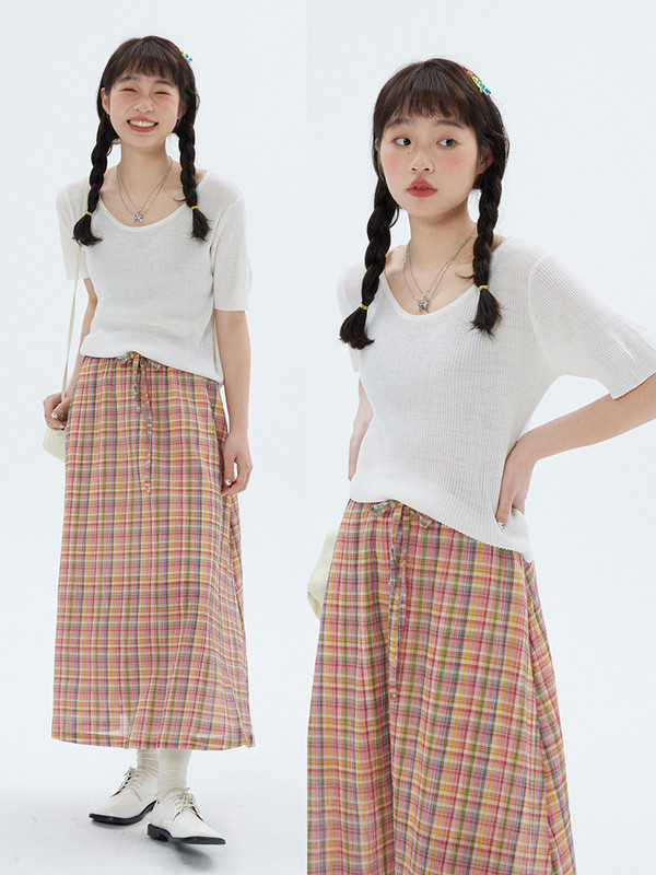 Kevadine pitsiga vikerkaare ruuduline seelik Naiste vabaaja kõrge vöökohaga Boho A-joonega seelikud Elegant Street Falda Midi Mujer