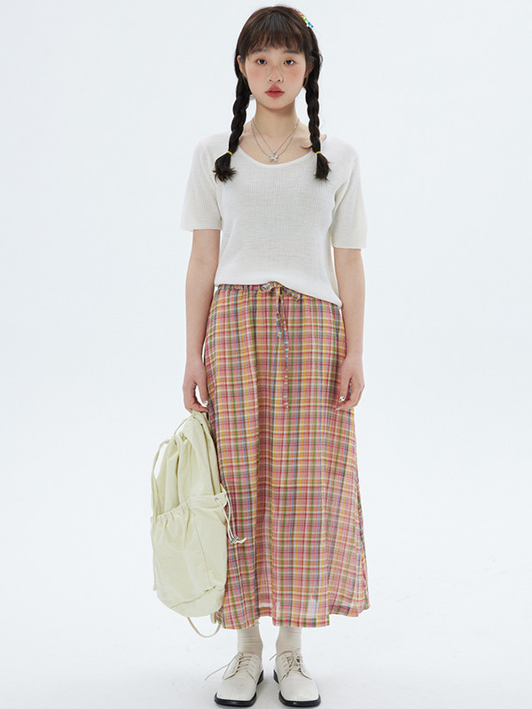 Kevadine pitsiga vikerkaare ruuduline seelik Naiste vabaaja kõrge vöökohaga Boho A-joonega seelikud Elegant Street Falda Midi Mujer