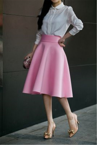 3XL 4XL 5XL Fusta Plus Size Fuste cu talie înaltă Femei Alb până la genunchi Fusta plisată Saia Midi Roz Negru Roșu Albastru