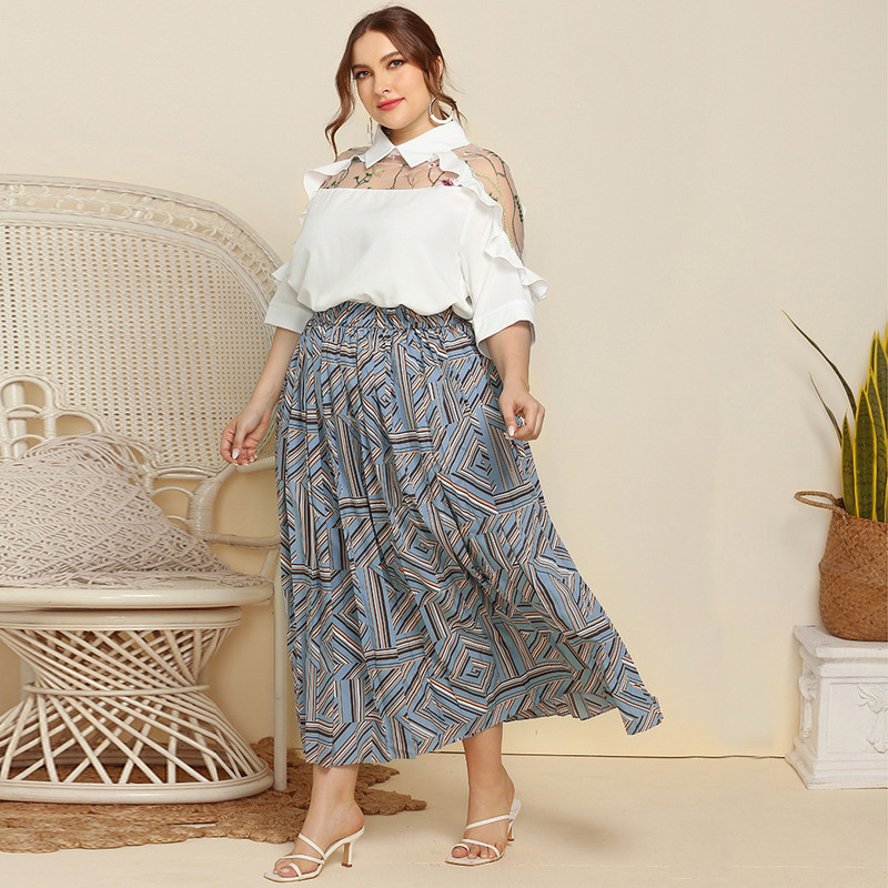 New Summer Plus Size Fuste plisate cu imprimeu geometric pentru femei Fusta lungă plisată Îmbrăcăminte de femeie Casual Streetwear 4XL Boho