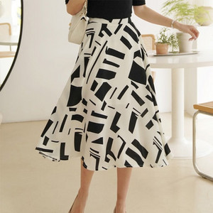 2023 Fuste din șifon de vară Plus Size 5XL Imprimare liberă Geometrică Office Lady Fusta de lucru A-Line Talie elastică Femei Fund KE2743