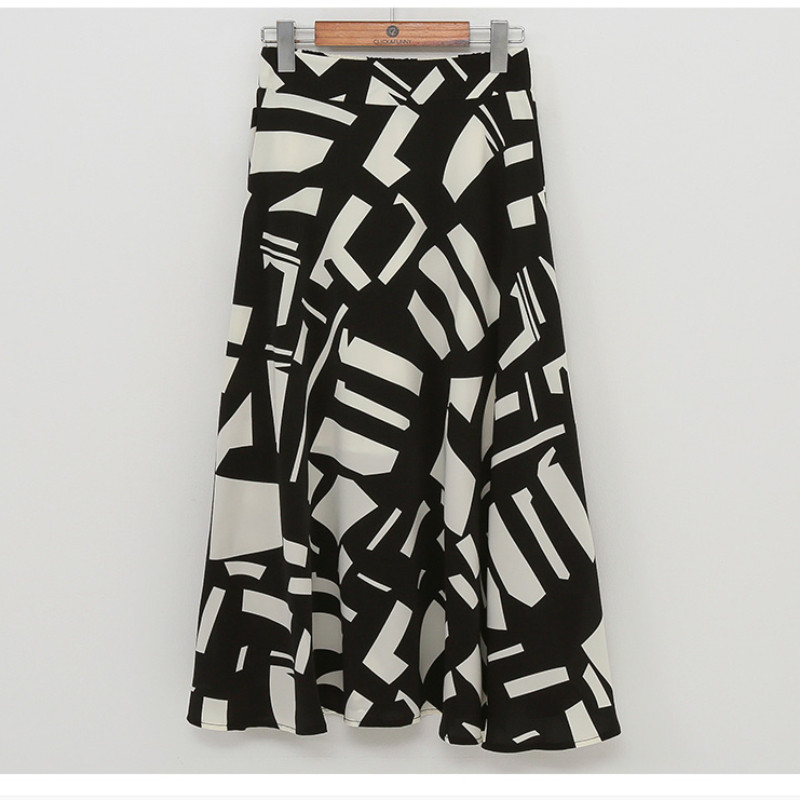 2023 Fuste din șifon de vară Plus Size 5XL Imprimare liberă Geometrică Office Lady Fusta de lucru A-Line Talie elastică Femei Fund KE2743