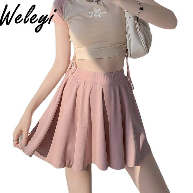 Kawaii suknja veće veličine Japan Vestidos Para Mujer 2024. Ljeto slatke nove male ružičaste ledeno svilene tanke plisirane suknje A kroja