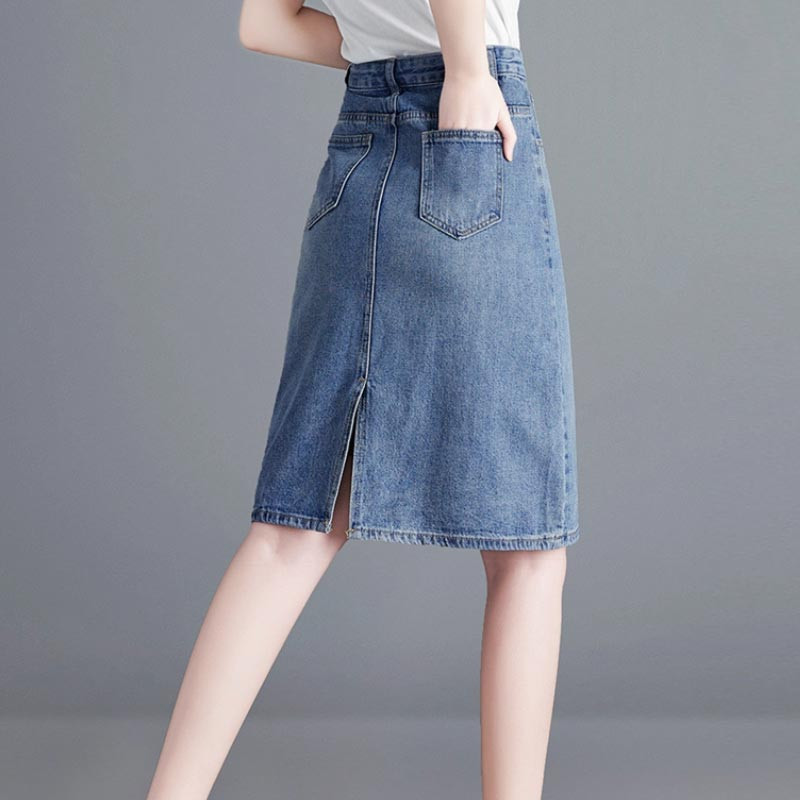 Fusta de blugi pentru femei Albastru, primăvară, vară, subțire, subțire, la modă, cu talie înaltă, blugi, fuste, ocazional, îmbrăcăminte pentru femei, mărime mare