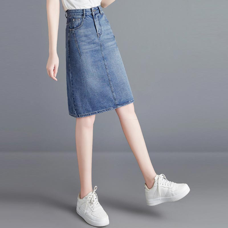 Fusta de blugi pentru femei Albastru, primăvară, vară, subțire, subțire, la modă, cu talie înaltă, blugi, fuste, ocazional, îmbrăcăminte pentru femei, mărime mare