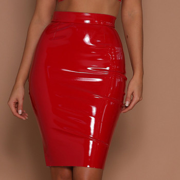 Плюс размер на гърба Червена тъмносиня дамска секси пола Bodycon Clubwear Пола с висока талия Пола от PU кожа Ретро дълги молив поли