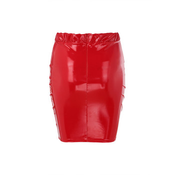 Плюс размер на гърба Червена тъмносиня дамска секси пола Bodycon Clubwear Пола с висока талия Пола от PU кожа Ретро дълги молив поли