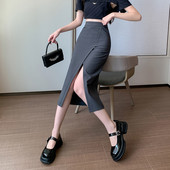 Must ebaregulaarne seelik Naiste kevadsuvi kõrge vöökohaga õhukesed keskmise pikkusega vihmavarjuseelikud, suures suuruses põhjaga vintage Y2k riided