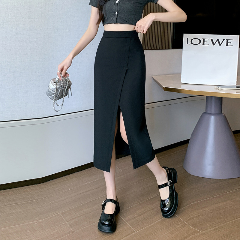 Must ebaregulaarne seelik Naiste kevadsuvi kõrge vöökohaga õhukesed keskmise pikkusega vihmavarjuseelikud, suures suuruses põhjaga vintage Y2k riided