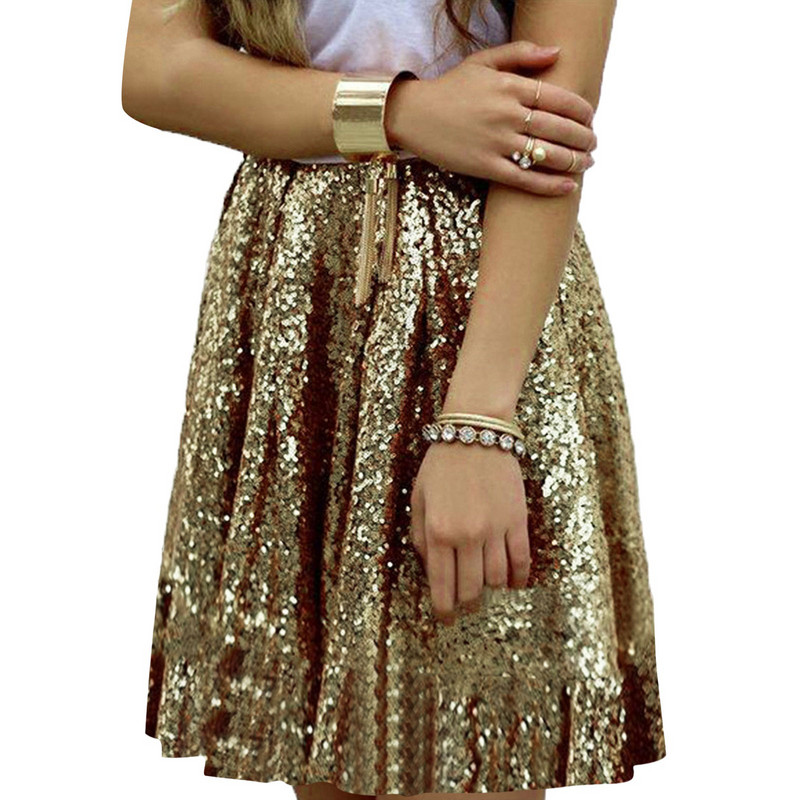 Női szoknyák Nyári Nagy méretű, magas derekú redőzött tömör rövid szoknya Bő flitteres szoknya Női ruházat Faldas Para Mujeres