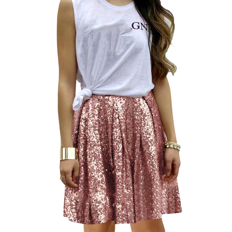 Női szoknyák Nyári Nagy méretű, magas derekú redőzött tömör rövid szoknya Bő flitteres szoknya Női ruházat Faldas Para Mujeres