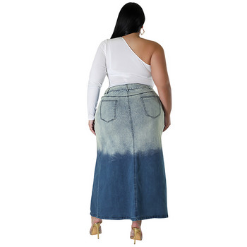 Женска дънкова пола с голям размер Модна изпрана дамска пола с градиентна цепка с висока талия Лято Всички съвпадения Streetwear