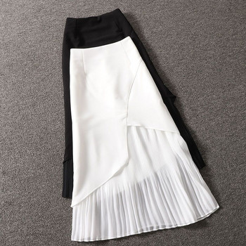 черна пола Голям размер пола с ластик на талията пролет лято средна дължина над коляното А-силует шифонова плисирана пола