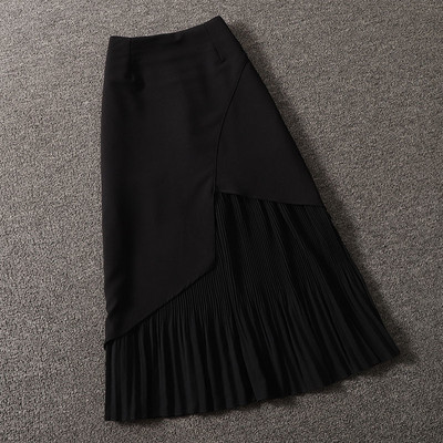 crna suknja Plus size elastična suknja u struku proljeće ljeto plisirana suknja srednje dužine preko koljena A-kroja od šifona