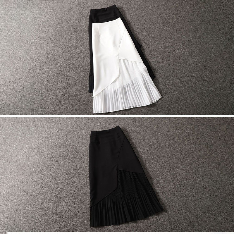 crna suknja Plus size elastična suknja u struku proljeće ljeto plisirana suknja srednje dužine preko koljena A-kroja od šifona