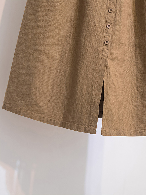 2024-es tömör elasztikus derékgombos pamut szoknya, vintage zsebes Midi szoknya tavaszra és őszre, női ruházat nagy méretű, khaki fekete