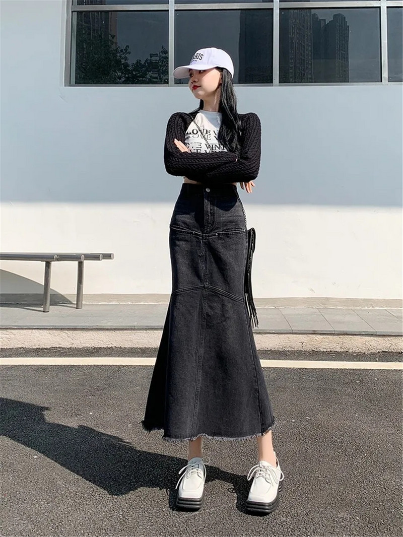 Τζιν Γυναικείες φούστες Ψηλόμεση Vintage Μαύρο Plus μέγεθος 5xl Αμερικάνικα streetwear Ulzzang Students Spring Chic Trendy Gothic Faldas
