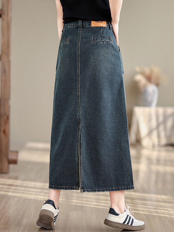 NYFS 2024 suvine uus vintage naiste teksaseelik lahtine plusssuuruses suure taskuga pikad seelikud Faldas Mujer Saias