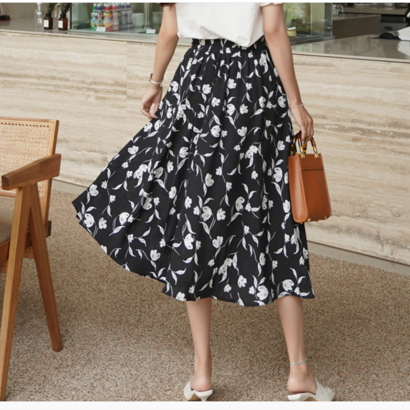 Ljetne korejske modne ženske suknje velikih veličina 5XL 2023. Labava suknja od šifona s elastičnim strukom Ženski donji dio s cvjetnim printom KE2819