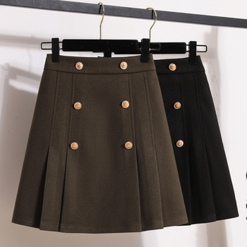 Едноцветна вълнена плисирана пола с висока талия Дамска есенна и зимна нова свободна пола в корейски стил голям размер Елегантна ежедневна пола