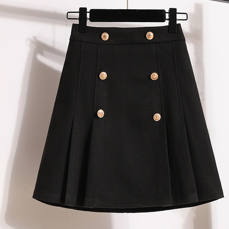 Jednobojna vunena plisirana suknja visokog struka Ženska jesen i zima u novom korejskom stilu, labava elegantna ležerna suknja veće veličine