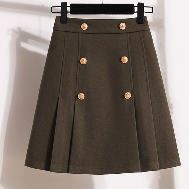 Jednobojna vunena plisirana suknja visokog struka Ženska jesen i zima u novom korejskom stilu, labava elegantna ležerna suknja veće veličine