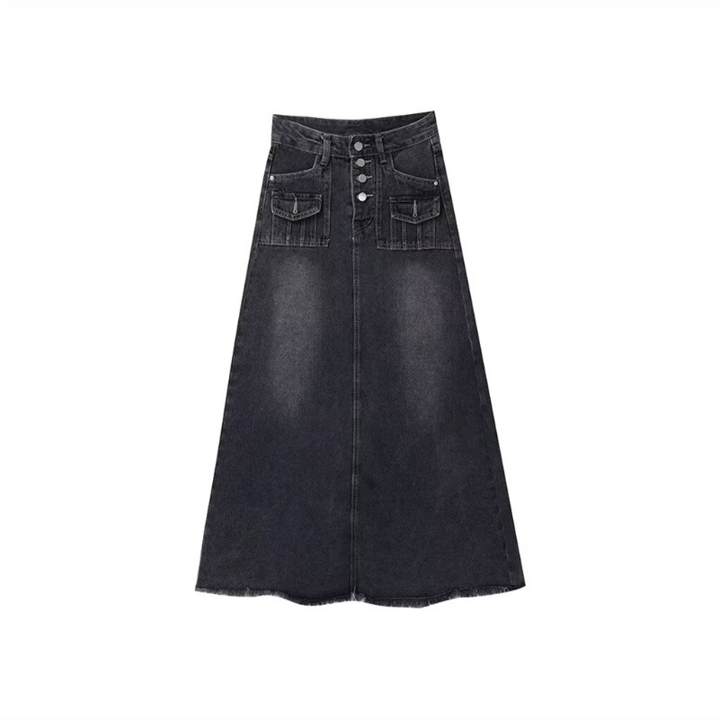 2024. Nova ulična traper suknja proljeće ljeto Moda izlizanog poruba s džepovima visokog struka Duga traper suknja Široka suknja velikih veličina S-5XL