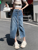 Raw Edge Traper suknje s prorezima visokog struka Ženske ljetne velike široke jeans suknje srednje dužine Ženska ulična odjeća S-5xl