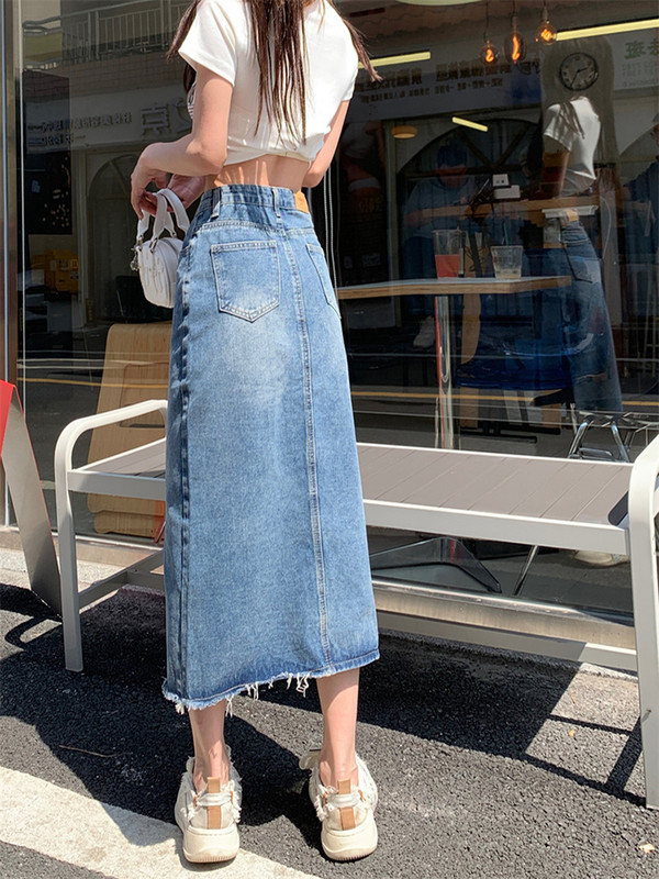 Raw Edge Traper suknje s prorezima visokog struka Ženske ljetne velike široke jeans suknje srednje dužine Ženska ulična odjeća S-5xl