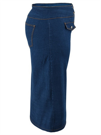 Wmstar Дънкови поли само с голям размер Дамско облекло Макси джобове Секси средно разтеглива дълга нова пола Дропшипинг на едро 2024 г.