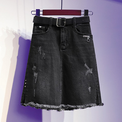 S-5XL Uus naiste mini-teksaseelik suvemoodne kõrge vöökohaga puusamähis, kulunud õhuke teksaseelik vabaaja suures suuruses must A-joonega seelik