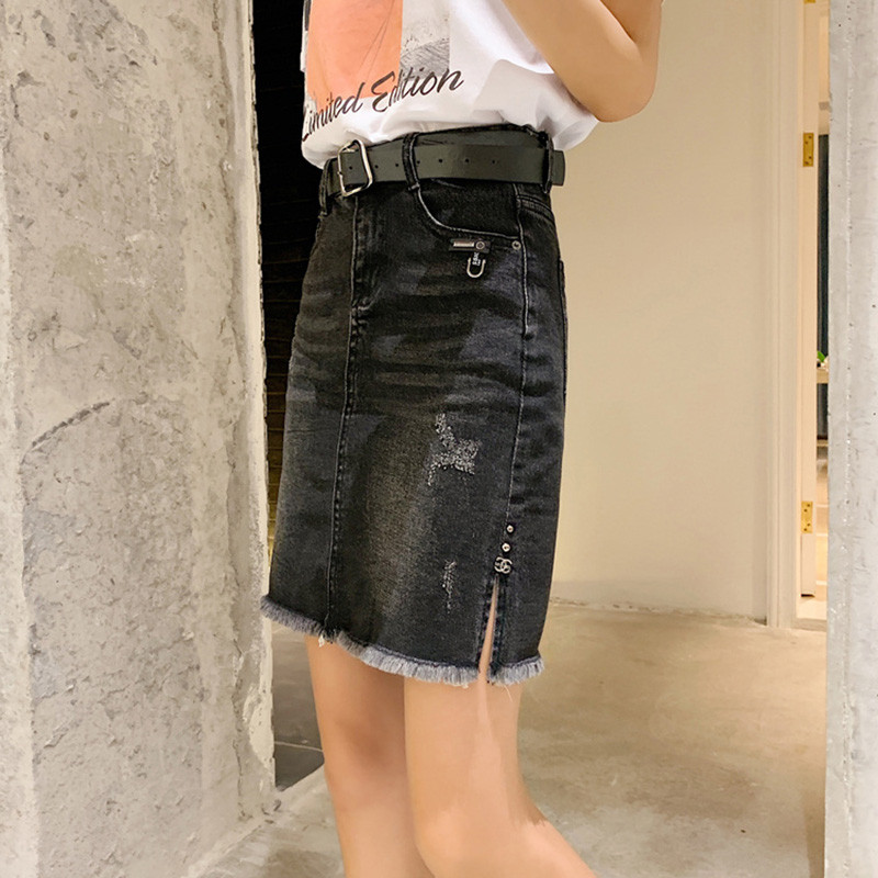 S-5XL Uus naiste mini-teksaseelik suvemoodne kõrge vöökohaga puusamähis, kulunud õhuke teksaseelik vabaaja suures suuruses must A-joonega seelik