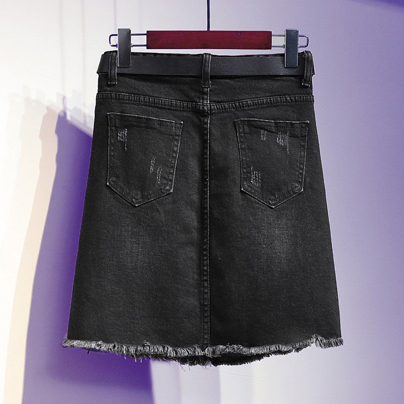 S-5XL Uus naiste mini-teksaseelik suvemoodne kõrge vöökohaga puusamähis, kulunud õhuke teksaseelik vabaaja suures suuruses must A-joonega seelik