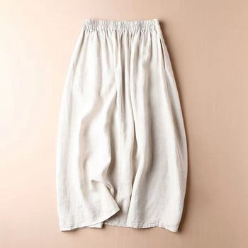 Винтидж флорални бродирани памучни ленени поли за жени Големи размери Тоалети с една линия Миди пола Отслабваща универсална разкроена пола