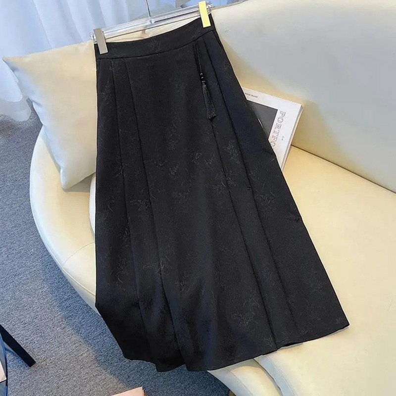 Vabaaja žakaarvärvi plisseeritud seelik Naiste etniline kõrge vöökohaga salendav joon Midi seelik Hiina stiilis hobuse näoga seelik suures suuruses