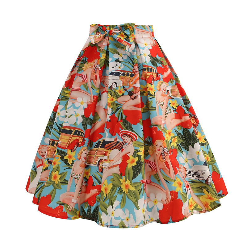 Täisäärega kõrge vöökohaga kõverdatud seelikud naistele Mood armsad armsad trükised kaar vöökohaga peoseelik Suures suuruses naisteriided Falda