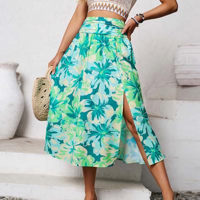 Ljetne suknje za slobodno vrijeme za žene visokog struka Suknja s nabranim cvjetnim printom A kroja Elegantne mini suknje velike veličine Faldas Para Mujeres