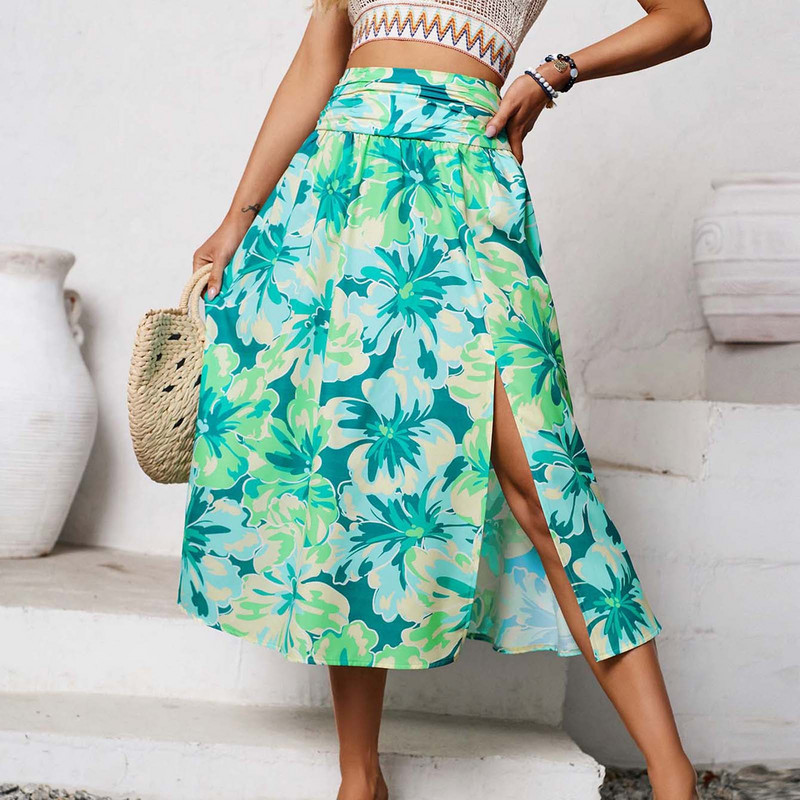 Ljetne suknje za slobodno vrijeme za žene visokog struka Suknja s nabranim cvjetnim printom A kroja Elegantne mini suknje velike veličine Faldas Para Mujeres