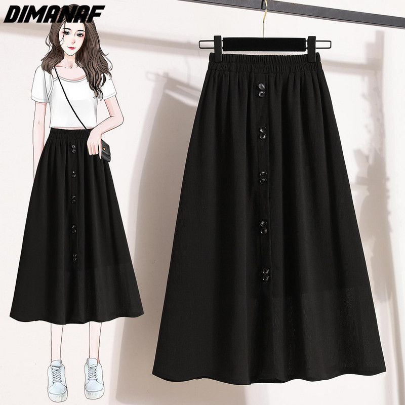 Dimanaf 2024 Fuste de vară pentru femei de mărime Plus ocazional cu talie elastică Fuste lungi solide Vintage din șifon liber 5XL