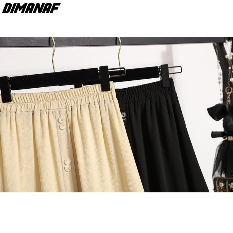 Dimanaf 2024 Fuste de vară pentru femei de mărime Plus ocazional cu talie elastică Fuste lungi solide Vintage din șifon liber 5XL